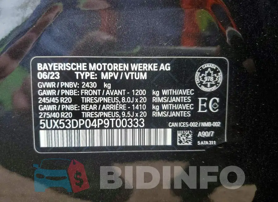 5UX53DP04P9T00333 Photo# 13
