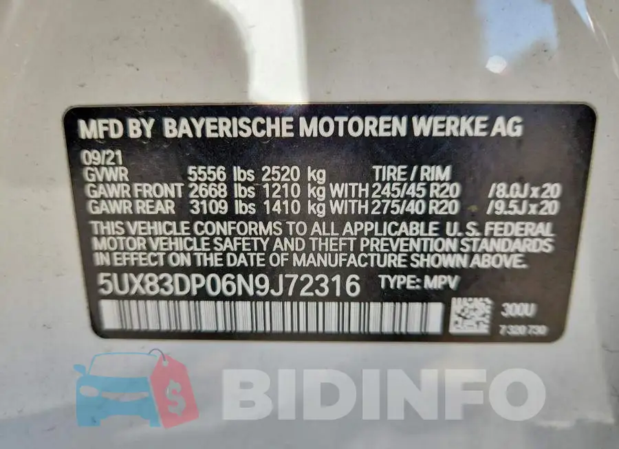 5UX83DP06N9J72316 Photo# 13