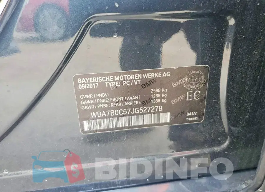 WBA7B0C57JG527278 Photo# 12