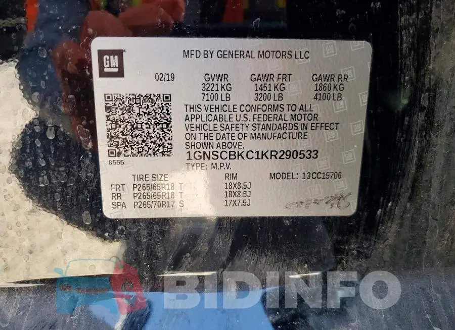 1GNSCBKC1KR290533 Photo# 13