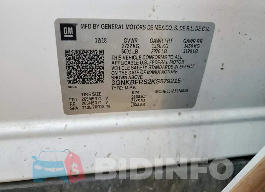 3GNKBFRS2KS579215 Photo# 12