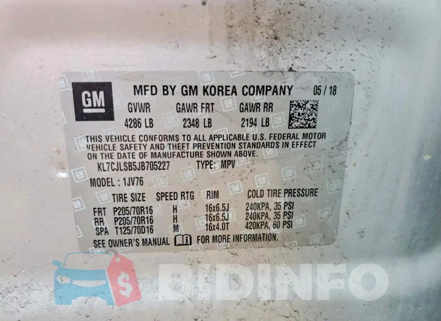 KL7CJLSB5JB705227 Photo# 13