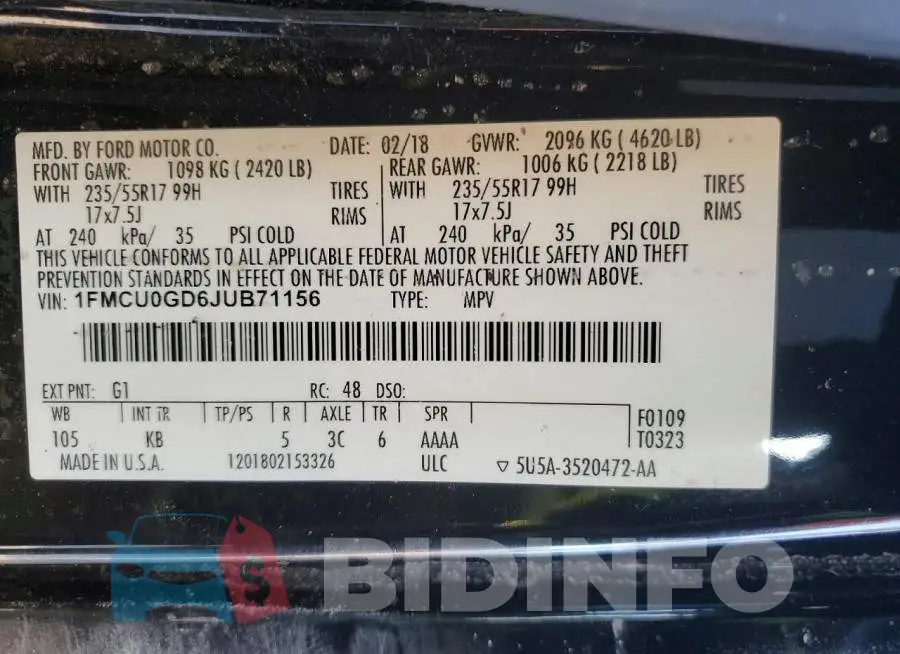 1FMCU0GD6JUB71156 Photo# 13
