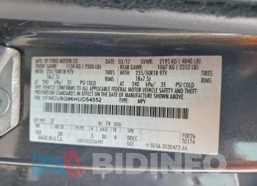 1FMCU9G96HUD54552 Photo# 12