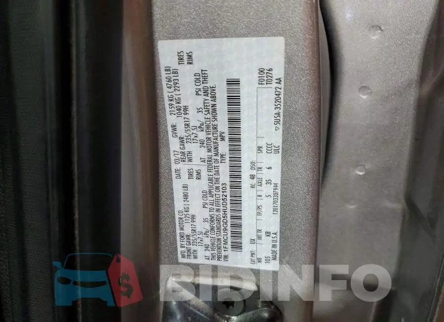 1FMCU9GD5HUD52103 Photo# 13