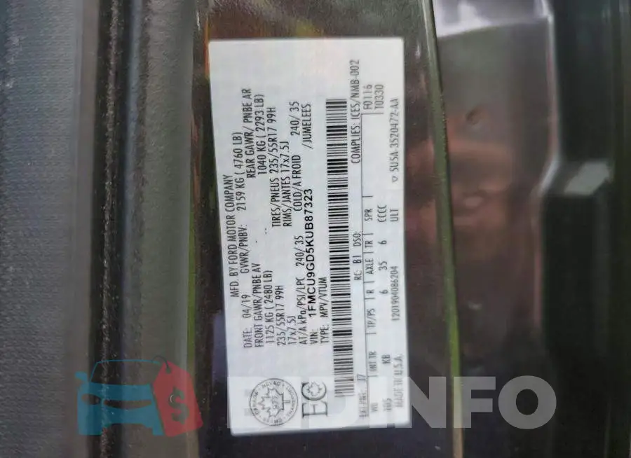 1FMCU9GD5KUB87323 Photo# 13