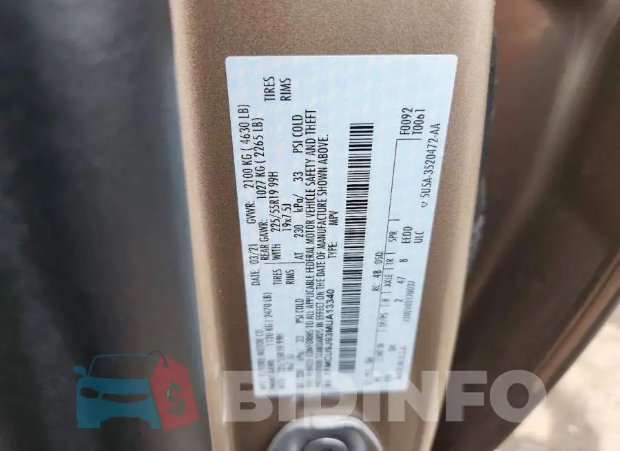 1FMCU9J93MUA13340 Photo# 13
