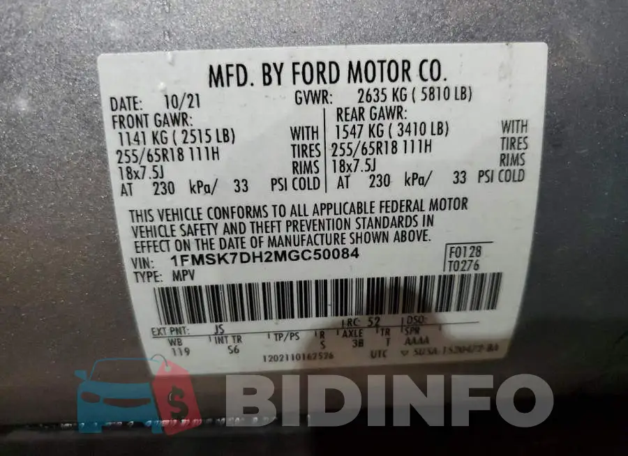 1FMSK7DH2MGC50084 Photo# 13