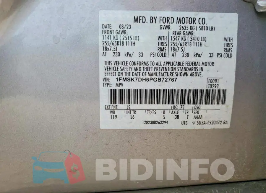 1FMSK7DH6PGB72767 Photo# 12