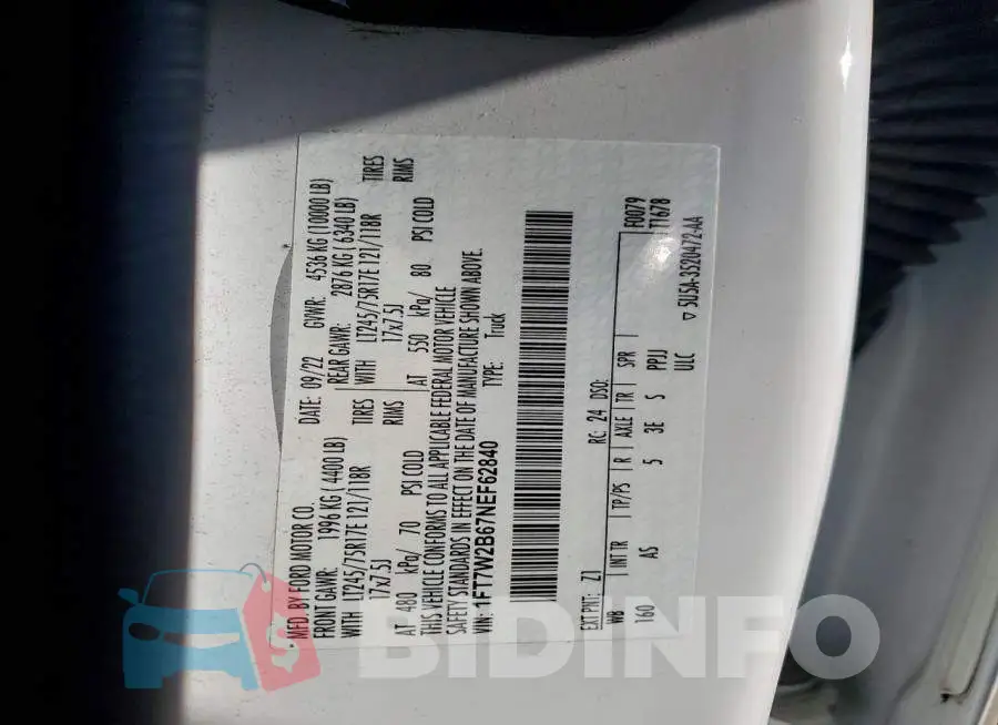 1FT7W2B67NEF62840 Photo# 10