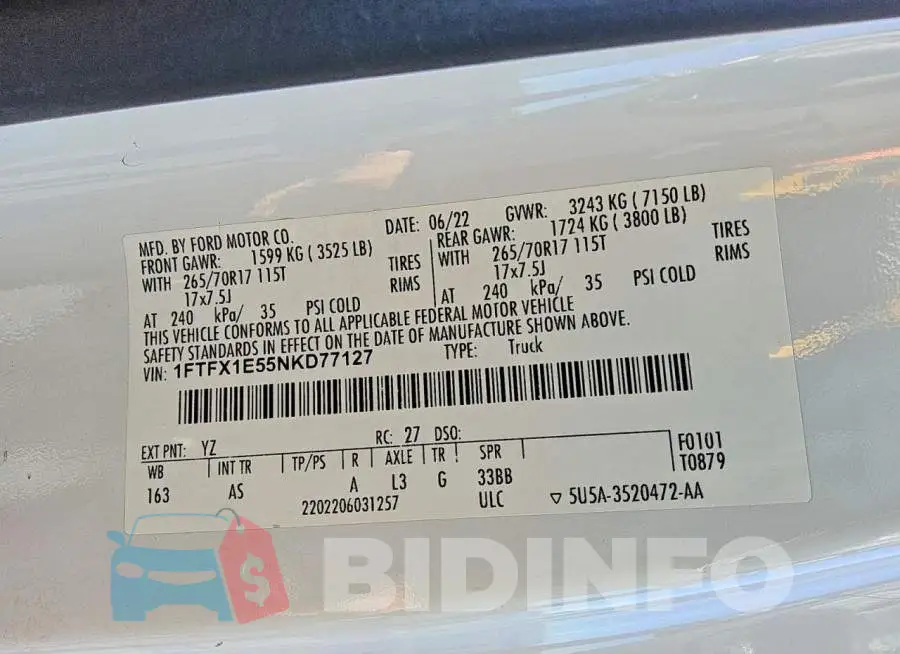 1FTFX1E55NKD77127 Photo# 13