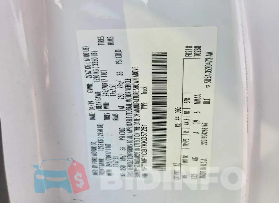 1FTMF1CB7KKD57251 Photo# 12