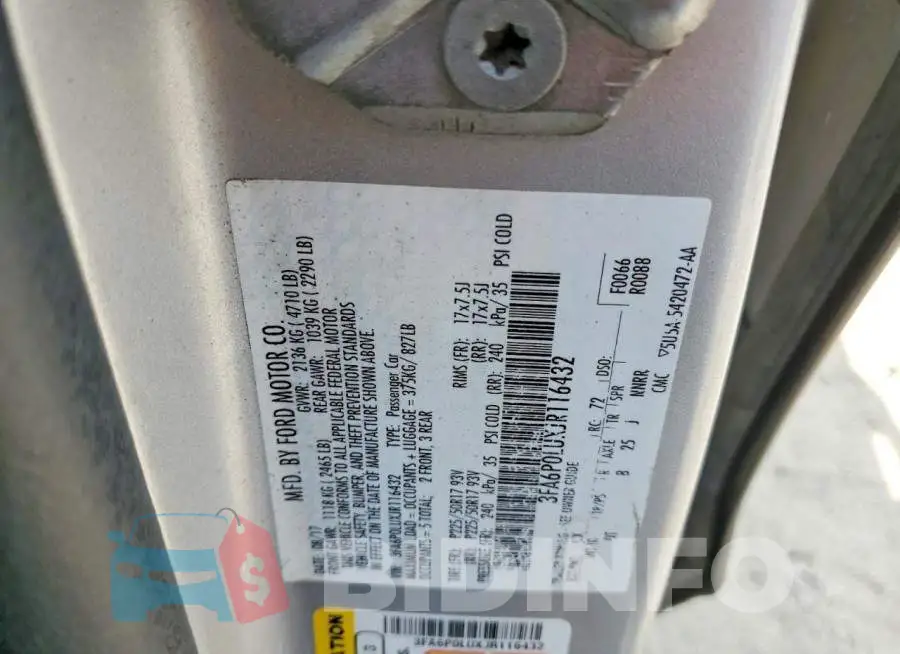 3FA6P0LUXJR116432 Photo# 12
