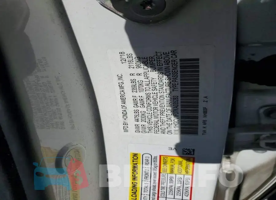1HGCV1F37KA035283 Photo# 12