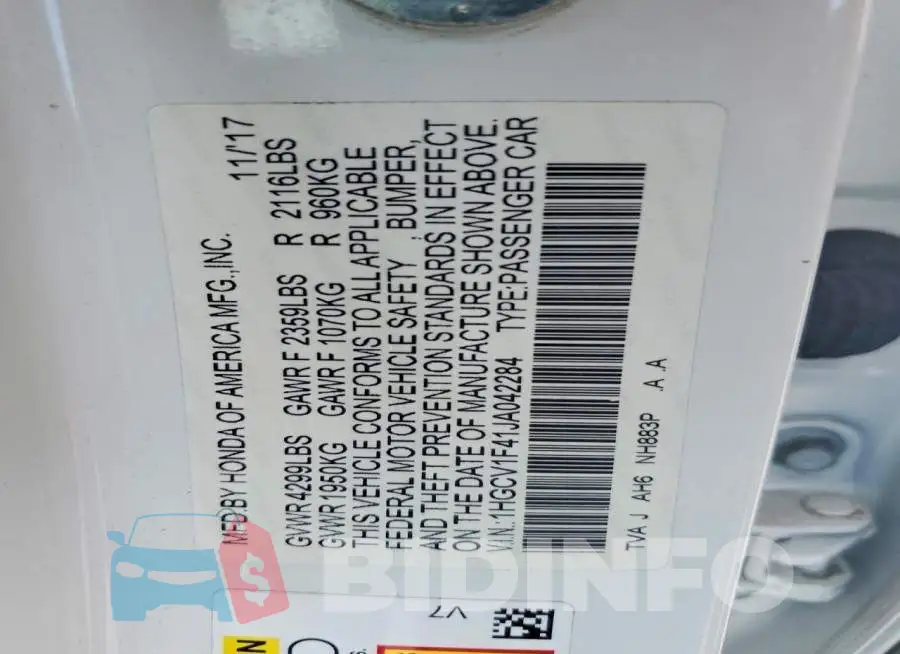 1HGCV1F41JA042284 Photo# 12