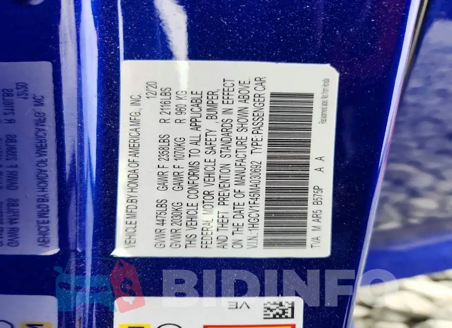 1HGCV1F45MA030692 Photo# 13