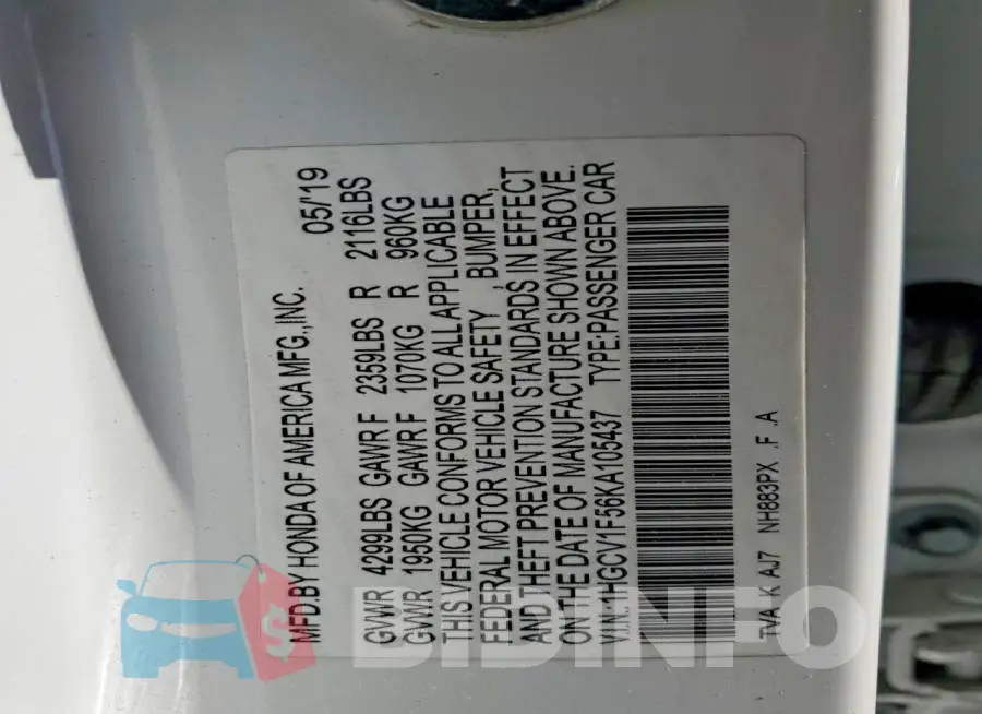 1HGCV1F56KA105437 Photo# 12