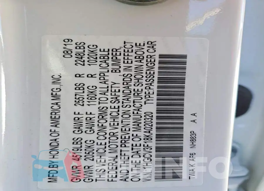 1HGCV3F18KA020320 Photo# 12