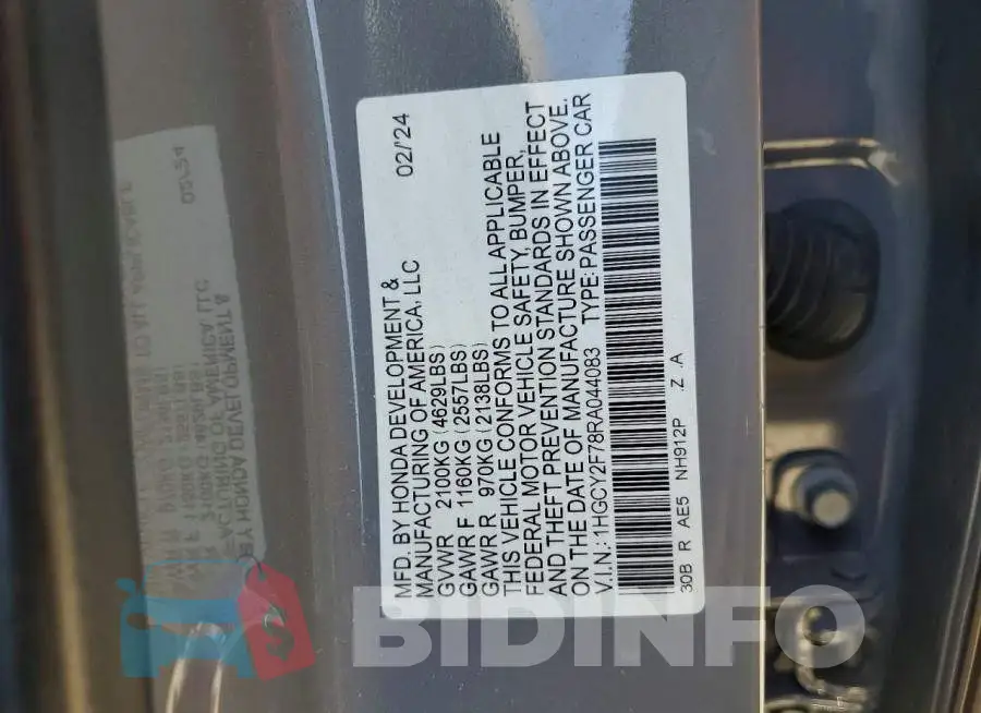 1HGCY2F78RA044083 Photo# 12