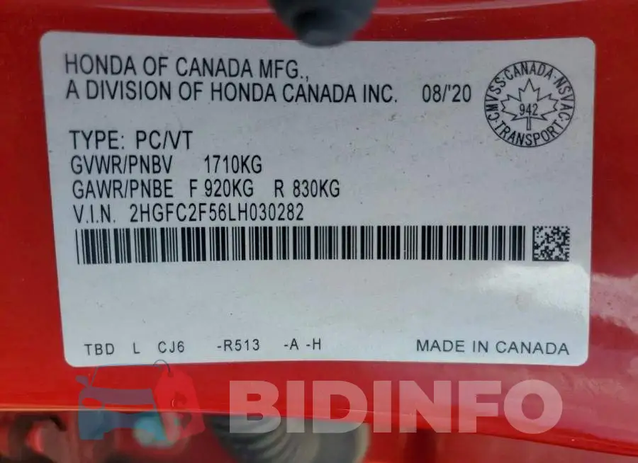 2HGFC2F56LH030282 Photo# 12