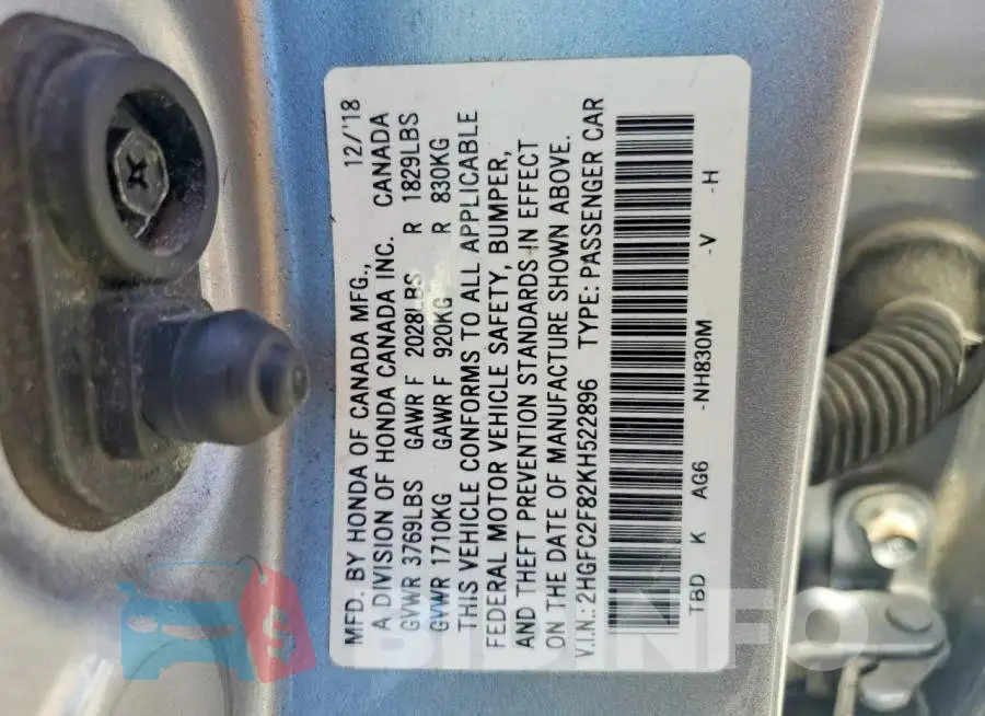 2HGFC2F82KH522896 Photo# 13
