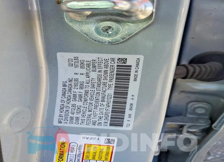 2HGFE1F74PH310231 Photo# 13