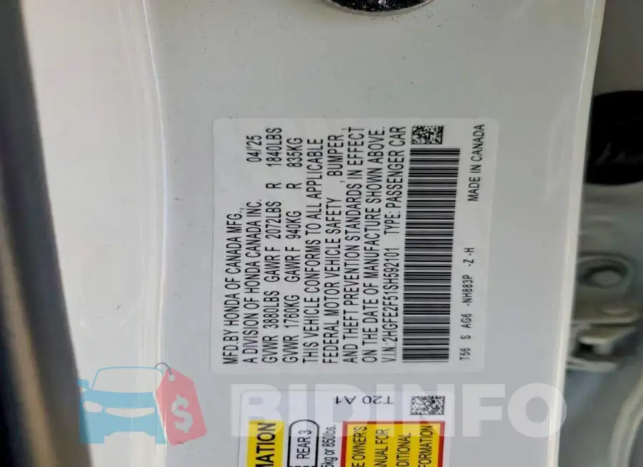 2HGFE2F51SH592101 Photo# 12