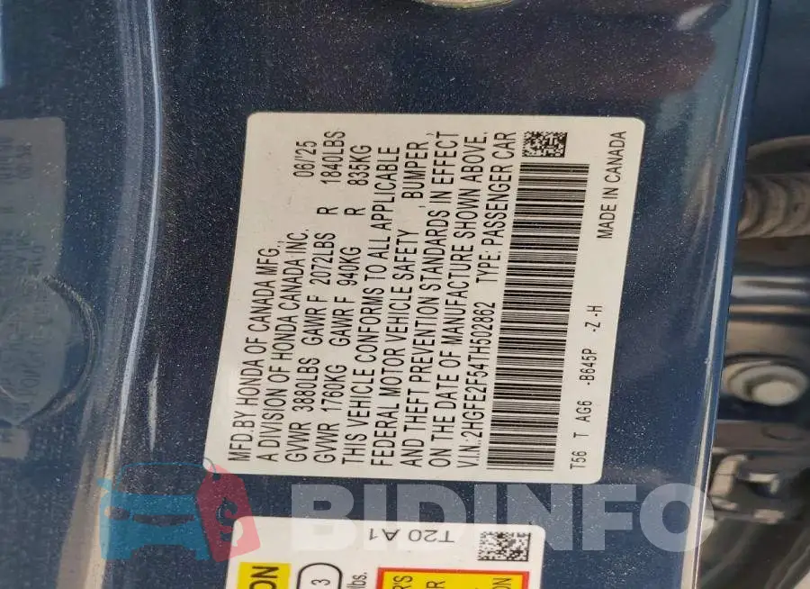 2HGFE2F54TH502862 Photo# 13
