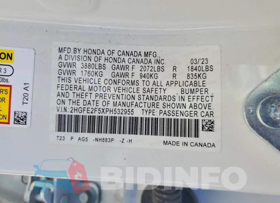 2HGFE2F5XPH532955 Photo# 13