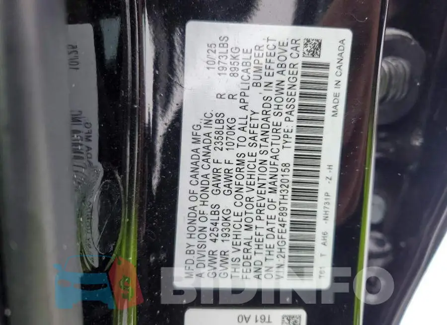 2HGFE4F89TH320158 Photo# 13