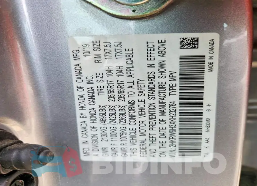 2HKRW6H3XKH232764 Photo# 13