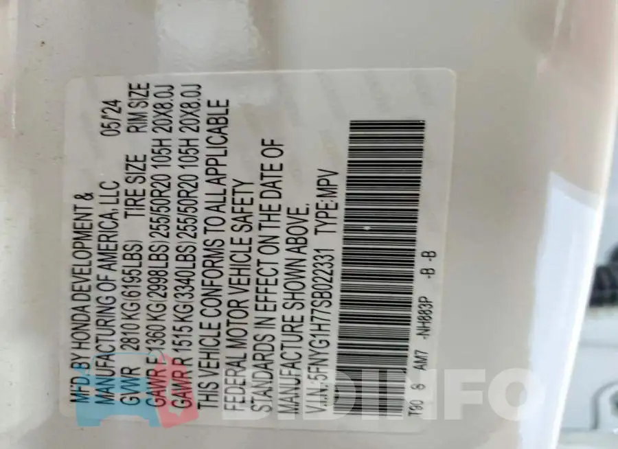 5FNYG1H77SB022331 Photo# 13
