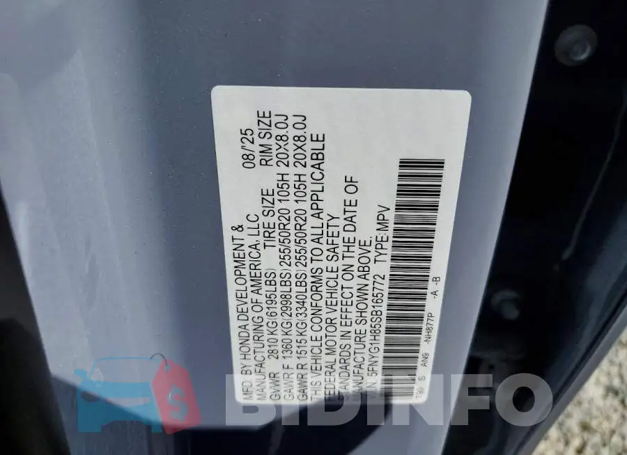 5FNYG1H85SB165772 Photo# 13