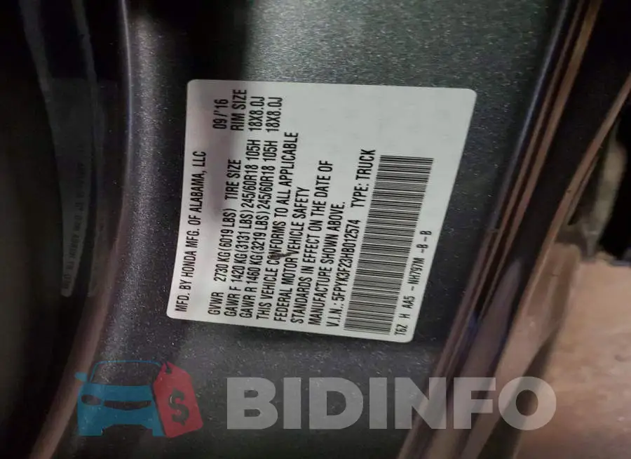 5FPYK3F23HB012574 Photo# 12