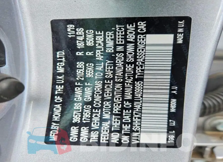 SHHFK7H40LU409995 Photo# 12