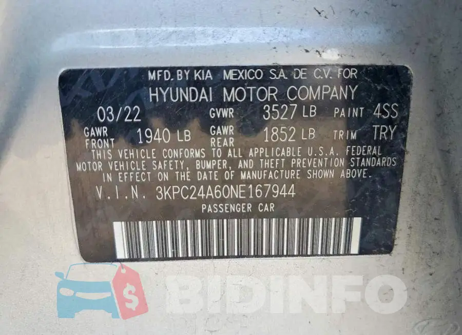 3KPC24A60NE167944 Photo# 12