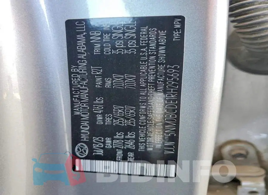 5NMJBCDE1RH295693 Photo# 12