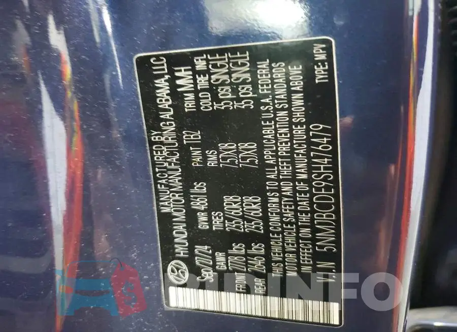5NMJBCDE9SH476479 Photo# 14
