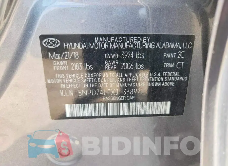 5NPD74LFXJH338921 Photo# 12