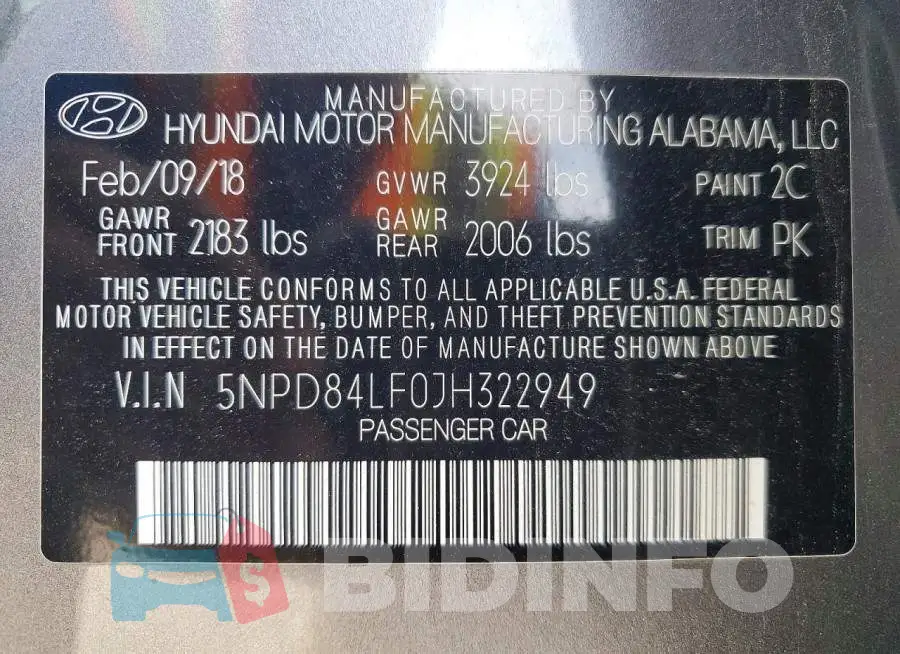 5NPD84LF0JH322949 Photo# 13