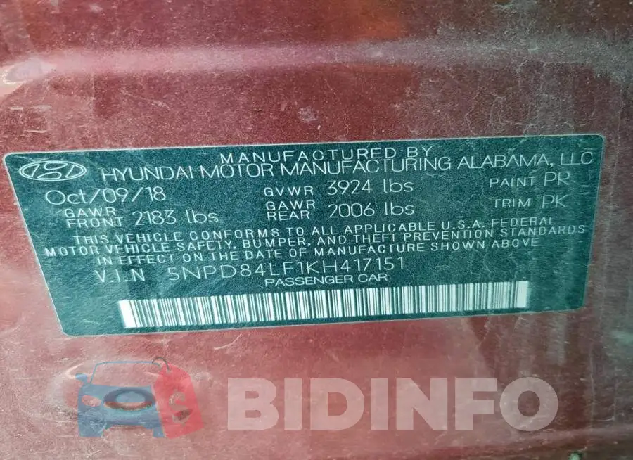 5NPD84LF1KH417151 Photo# 12
