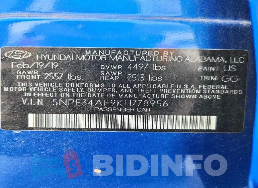 5NPE34AF9KH778956 Photo# 13