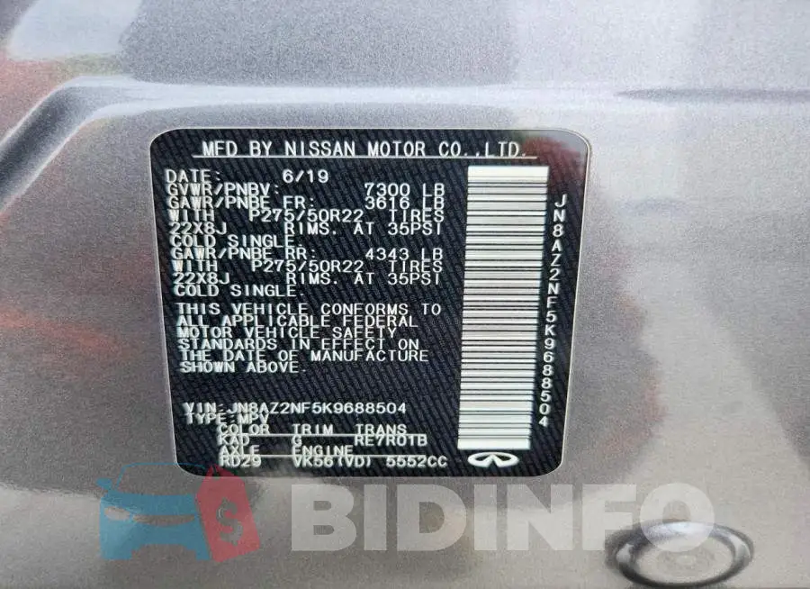 JN8AZ2NF5K9688504 Photo# 14