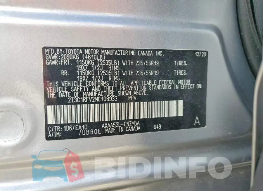 2T3C1RFV2MC108933 Photo# 13