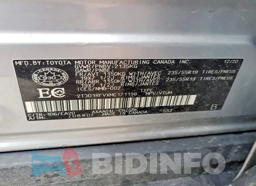 2T3D1RFVXMC171198 Photo# 13