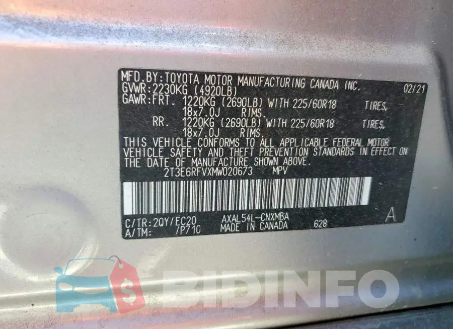 2T3E6RFVXMW020673 Photo# 12