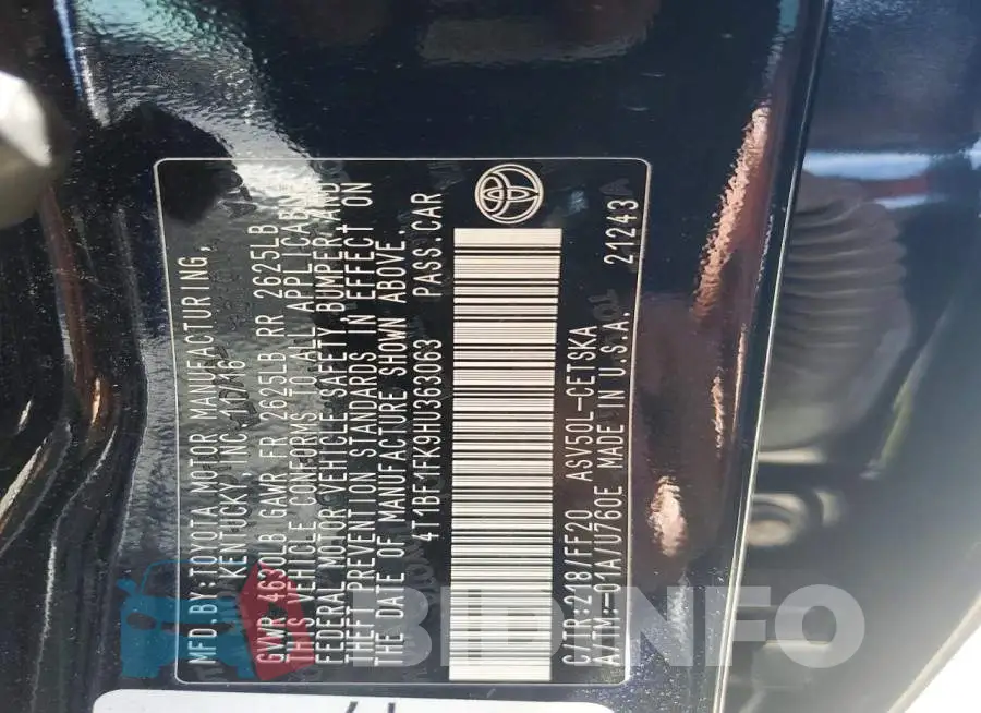 4T1BF1FK9HU363063 Photo# 12