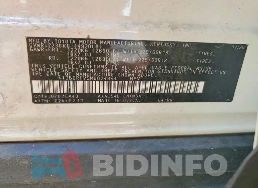 4T3B6RFV5MU024844 Photo# 13