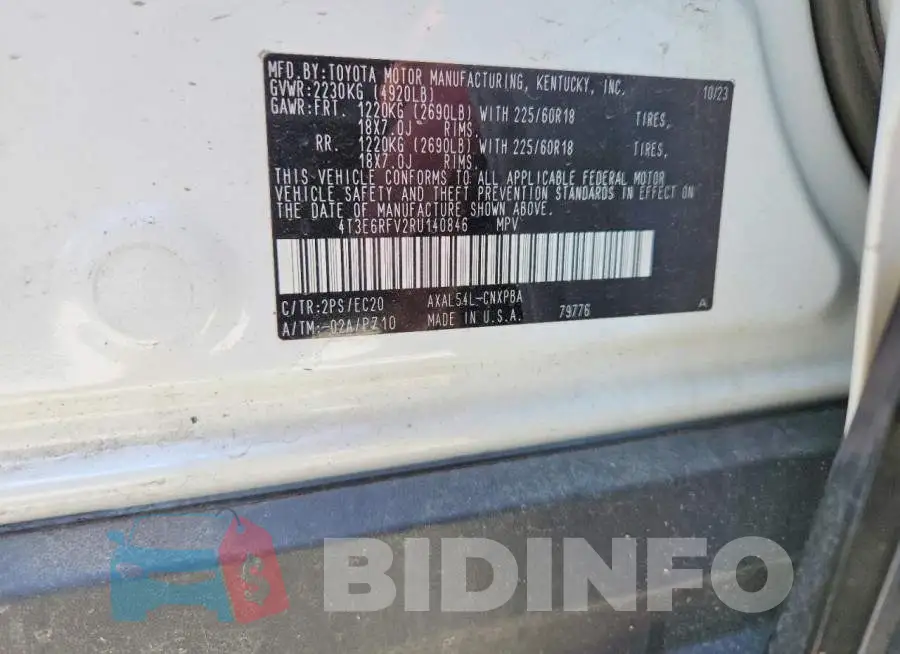 4T3E6RFV2RU140846 Photo# 13