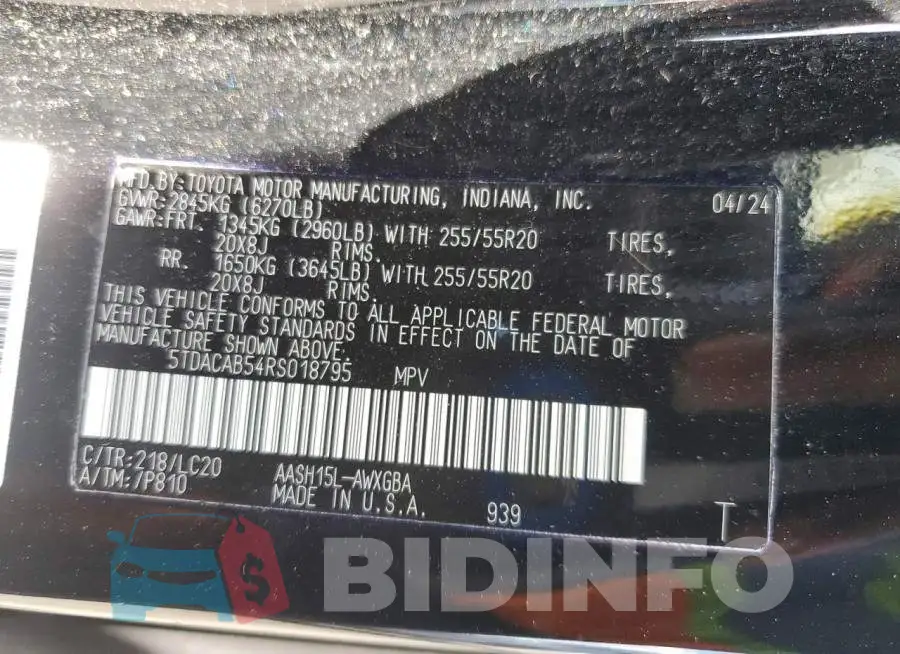 5TDACAB54RS018795 Photo# 13